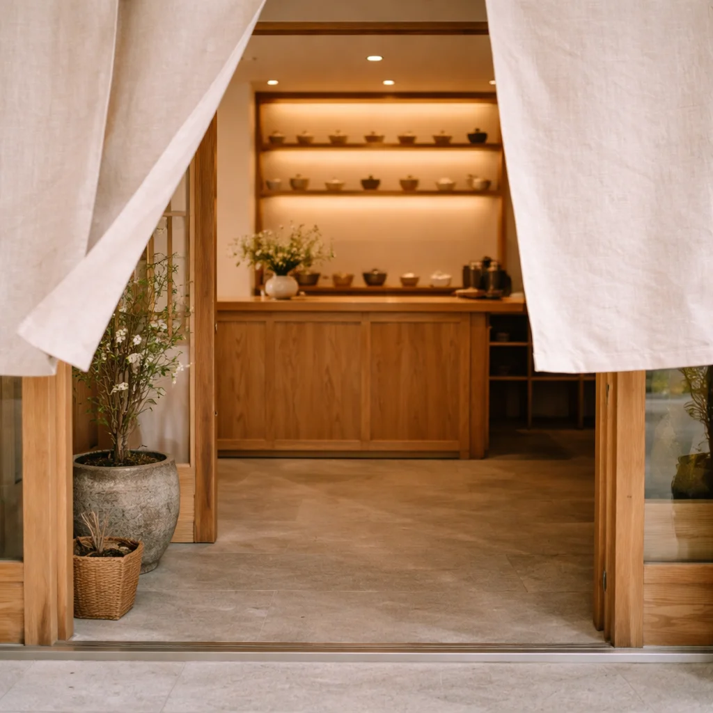 巡白茶寮の店内入口 — カウンターが見える入りやすい雰囲気