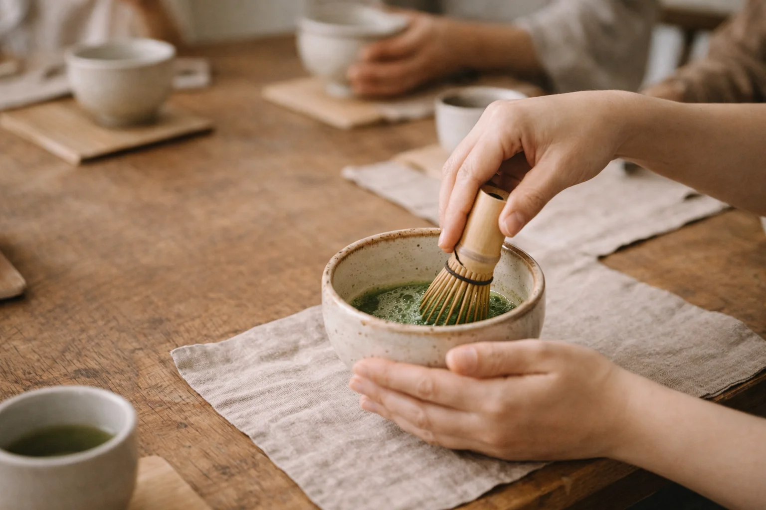 はじめての抹茶 — 抹茶を点てている手元