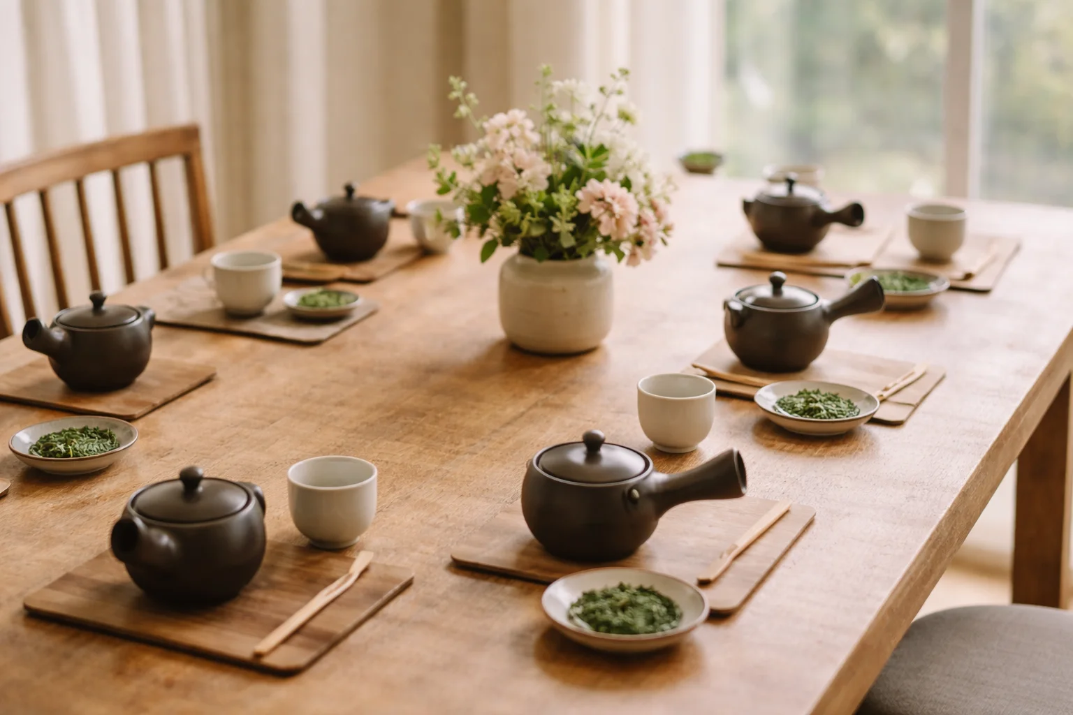 はじめての日本茶 体験会のイメージ — 急須と茶葉が並んだテーブル