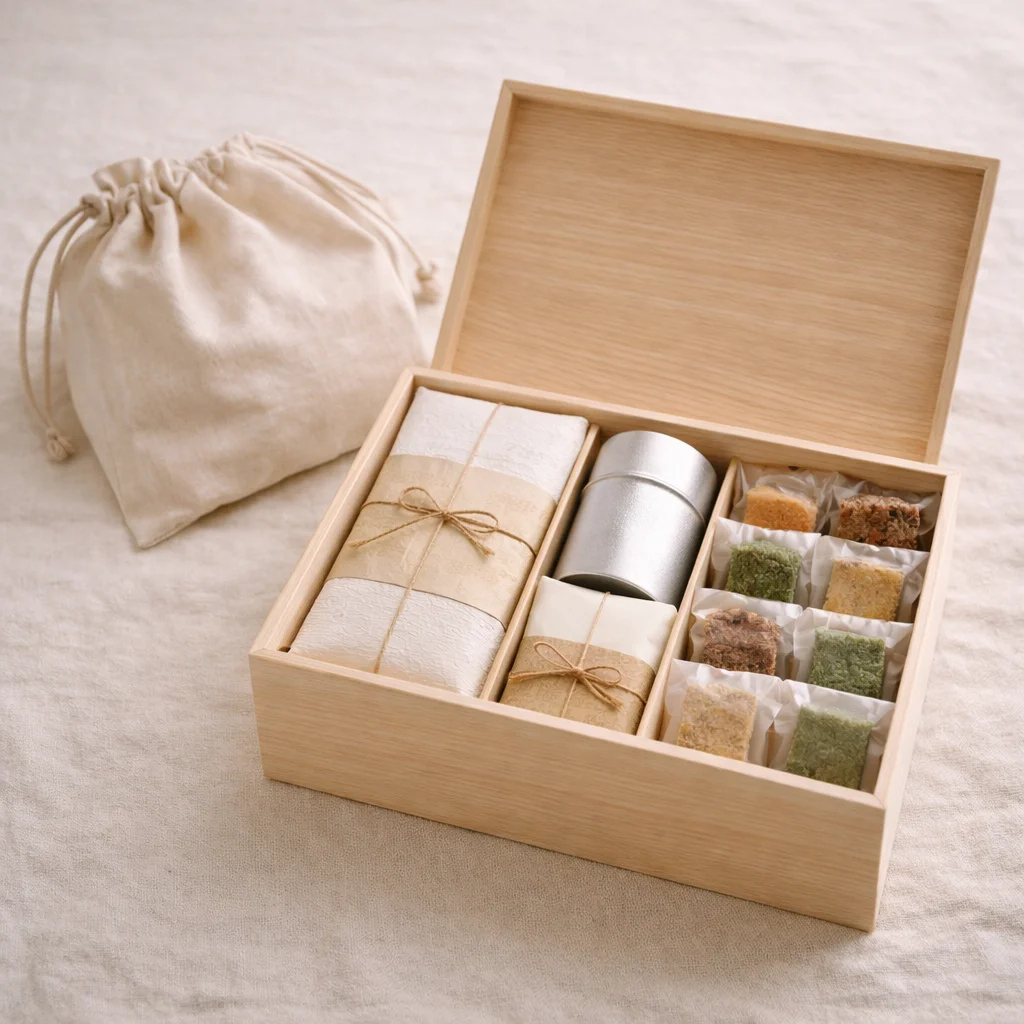 季節の贈りもの 白雲 — 玉露・煎茶・焼菓子・茶筒の木箱入りギフト